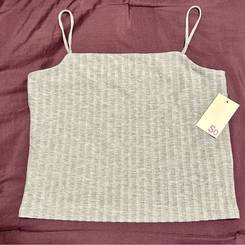 Junior’s SO Heather Gray Ribbed Knit Cropped cami, NWT, L